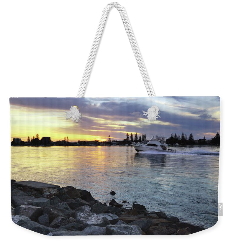 Tuncurry Photography Weekender Tote Bag featuring the digital art Cruising into the sunset 0563 by Kevin Chippindall
