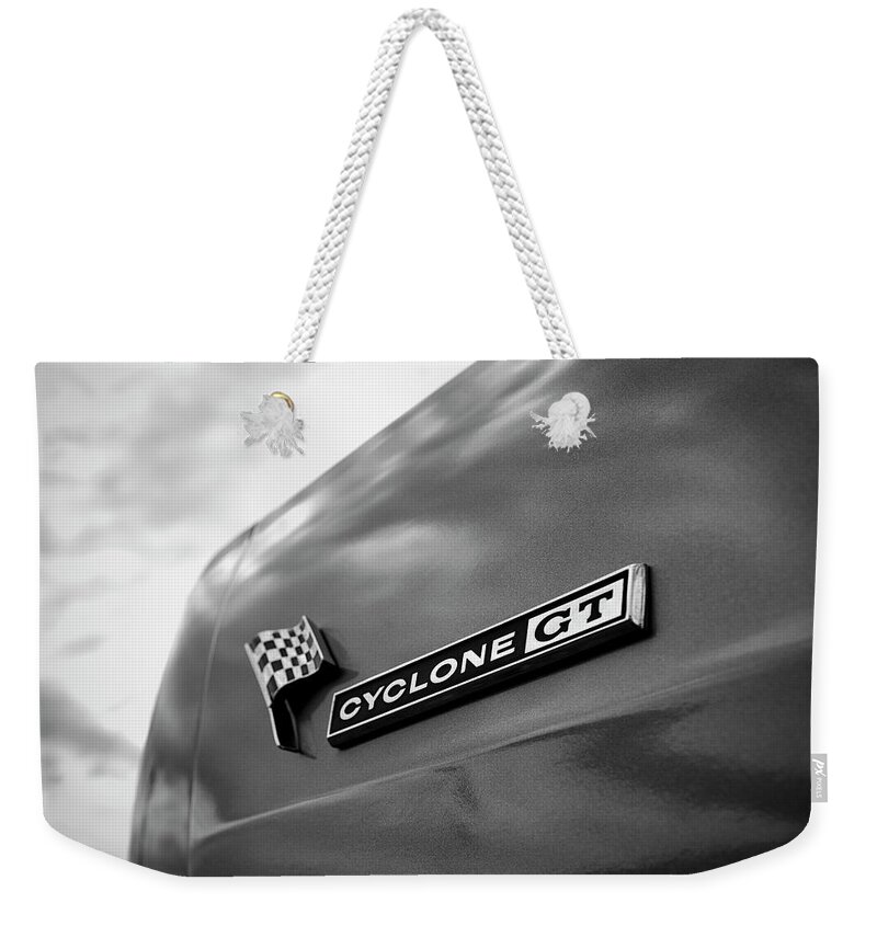 Cyclone Gt Weekender Tote Bag featuring the photograph Cyclone G T - B/W by Caitlyn Grasso
