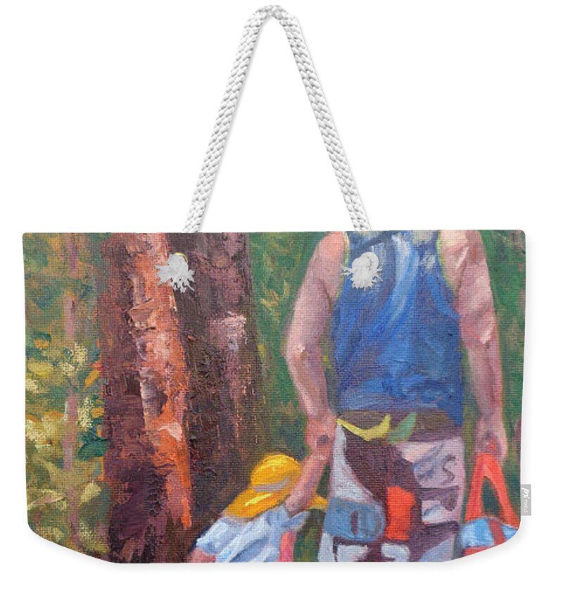 Dads Weekender Tote Bag featuring the painting Daddy and His Girl by Maureen Obey