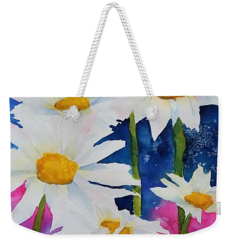 Daisies Weekender Tote Bag featuring the painting Daisies in Navy by Ann Frederick