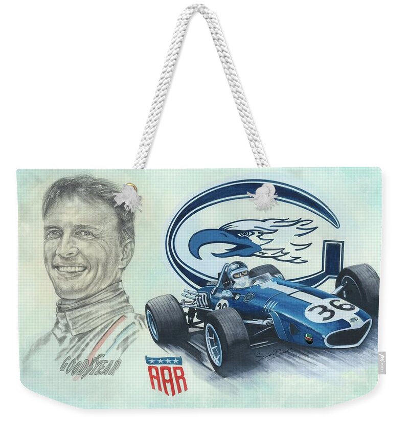Daniel Sexton Gurney (april 13 Weekender Tote Bag featuring the painting Dan Gurney - American Eagle by Simon Read