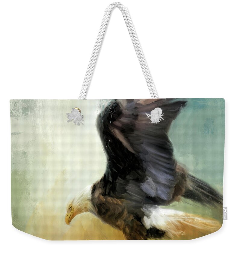 Colorful Weekender Tote Bag featuring the painting Dance Of The Bald Eagle by Jai Johnson