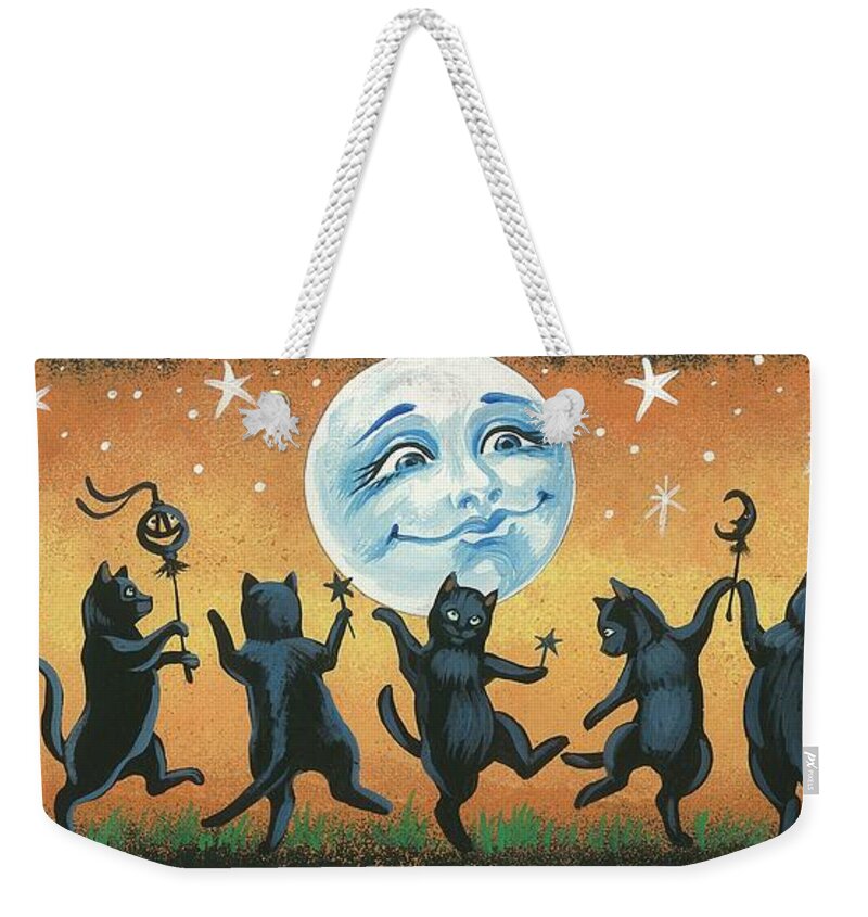 Ryta Weekender Tote Bag featuring the painting Dance Of The Black Cats by Margaryta Yermolayeva