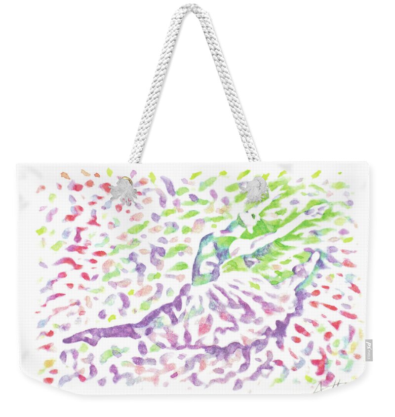 Danseuse Weekender Tote Bag featuring the drawing danseuse,dancer,dance,shake a leg,step it-Watercolor,Colourful,Dazzling,Impressionism,Handmade,Hand by Artto Pan