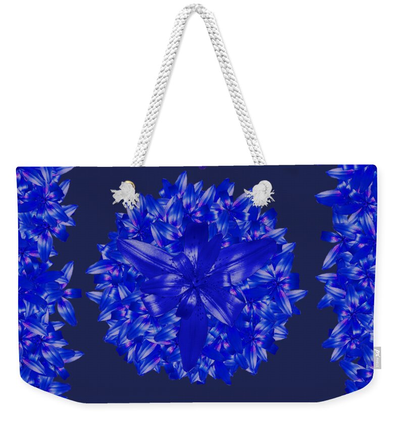Dark Blue Weekender Tote Bag featuring the digital art Dark Blue Floral for Home Decor by Delynn Addams