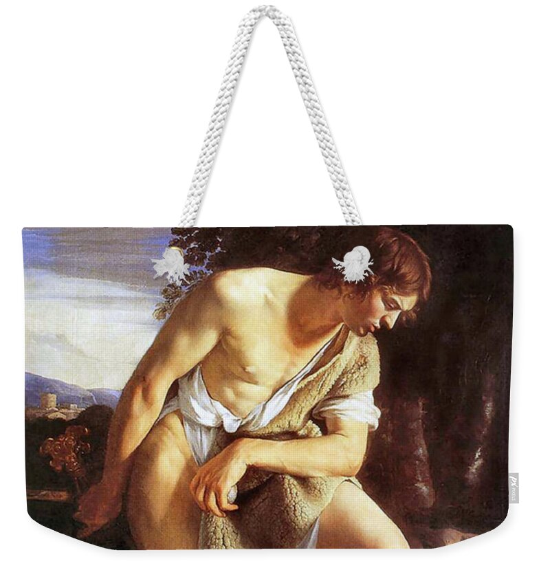 Orazio Gentileschi Weekender Tote Bag featuring the painting David Contemplating by Orazio Gentileschi