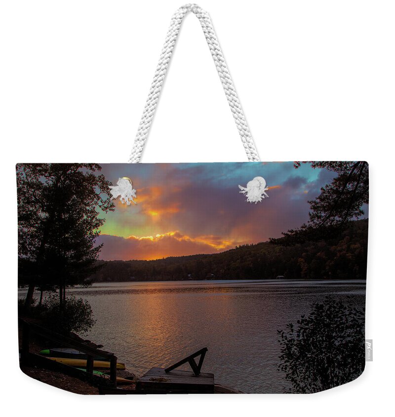 Dawn On Golden Pond Weekender Tote Bag featuring the photograph Dawn on Golden Pond by Jeff Folger