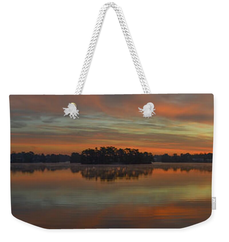 Sunrise Weekender Tote Bag featuring the photograph December Sunrise Over Spring Lake by Beth Sawickie