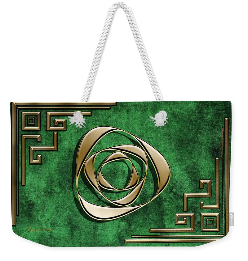 Deco Weekender Tote Bag featuring the digital art Deco Design 2 on Emerald by Chuck Staley