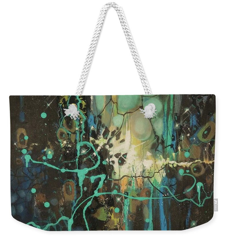 Deconstruction; Abstract; Abstract Expressionist; Contemporary Art; Tom Shropshire Painting; Shades Of Blue Weekender Tote Bag featuring the painting Deconstruction by Tom Shropshire