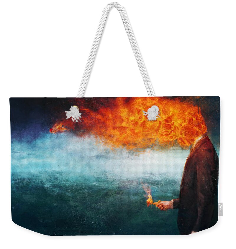 Fire Weekender Tote Bag featuring the painting Deep by Mario Sanchez Nevado