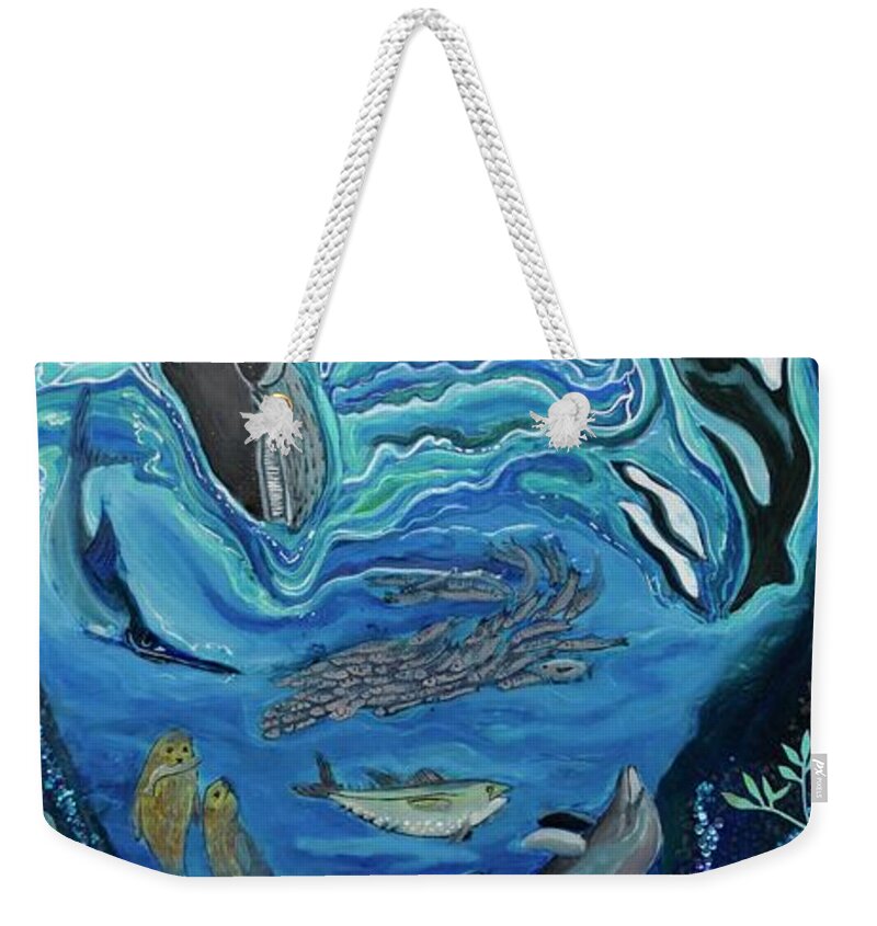 Ocean Weekender Tote Bag featuring the painting Deep Sea Treasures by Patricia Arroyo