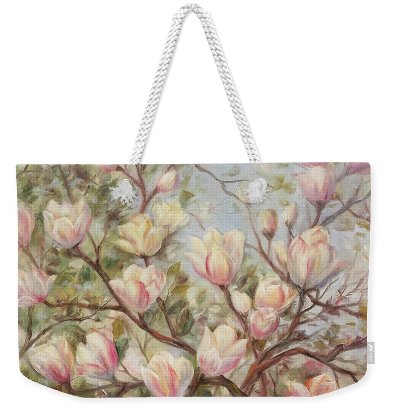 Tulip Tree Weekender Tote Bag featuring the painting Delicate tulip tree by Lynne Pittard