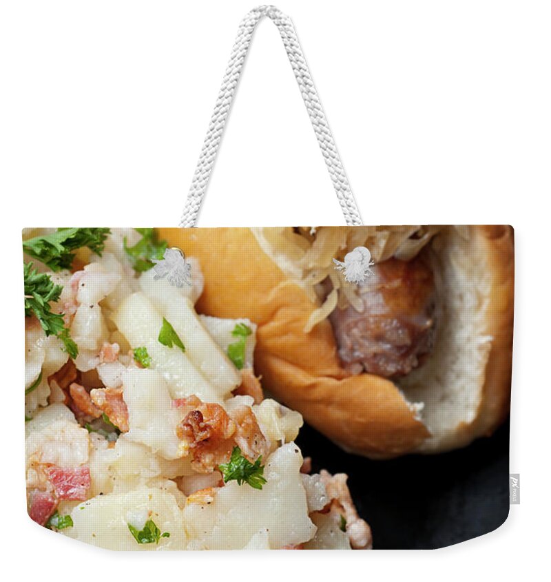 German Food Weekender Tote Bag featuring the photograph Delicious German Potato Salad And Bread by Rudisill