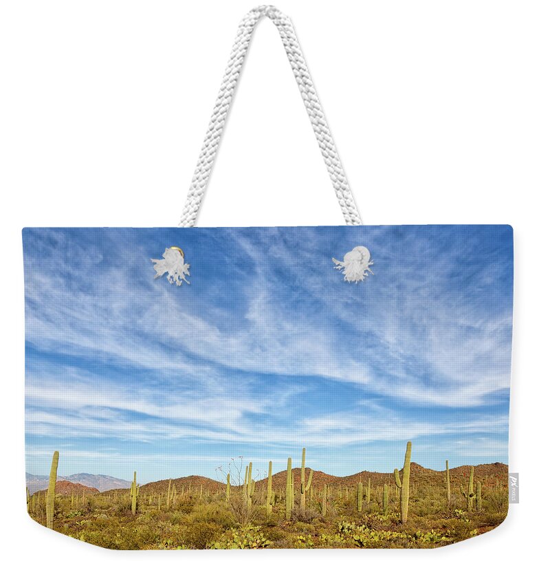 Saguaro Cactus Weekender Tote Bag featuring the photograph Desert Sky by Kencanning