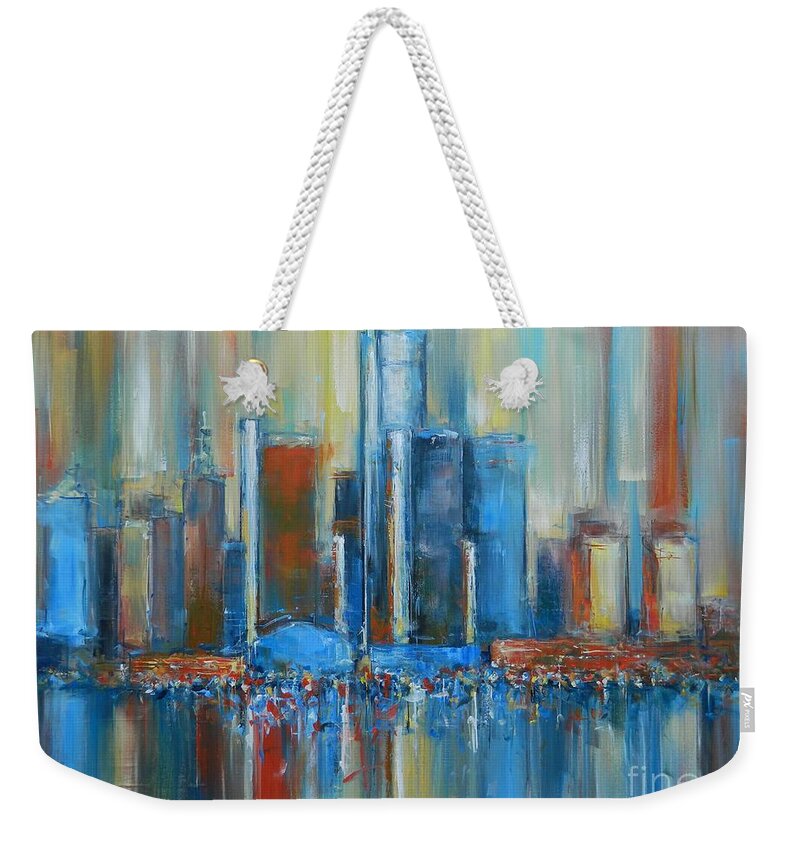 Cityscape Weekender Tote Bag featuring the painting Detroit, Renaissance City by Dan Campbell