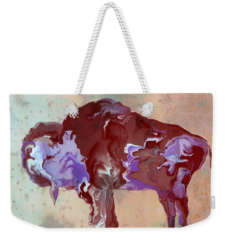 Bison Weekender Tote Bag featuring the digital art Montana Bison 6C by Kae Cheatham