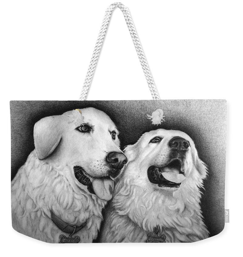 Pet Weekender Tote Bag featuring the drawing Dixie and Savannah by Danielle R T Haney