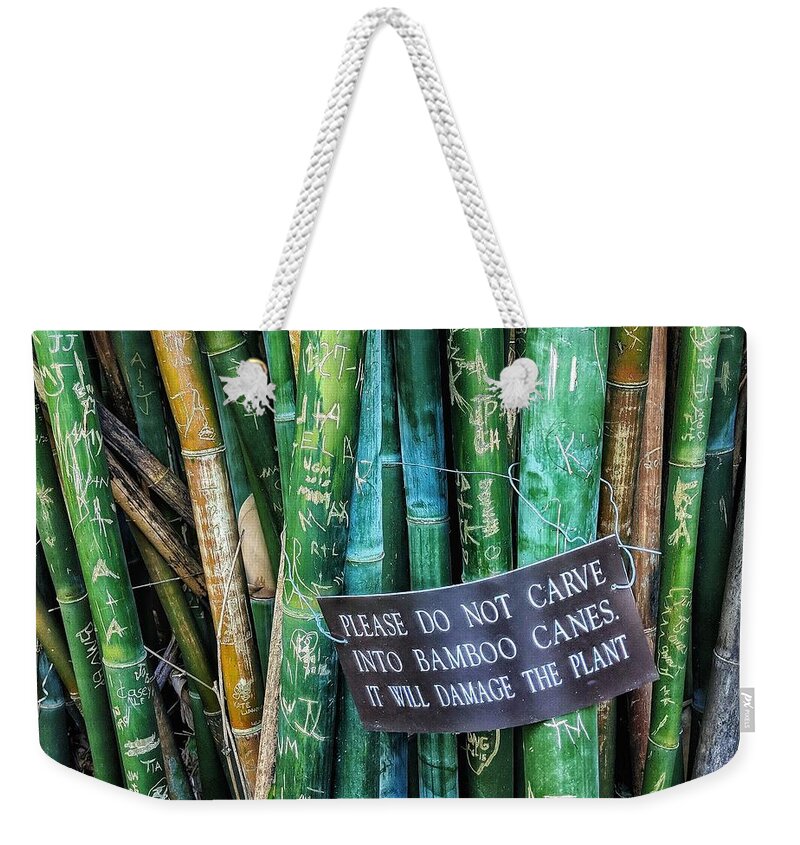 Bamboo Weekender Tote Bag featuring the photograph Do Not Carve by Portia Olaughlin