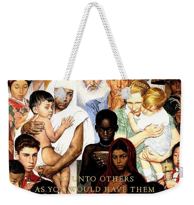 Faith Weekender Tote Bag featuring the drawing Do Unto Others by Norman Rockwell