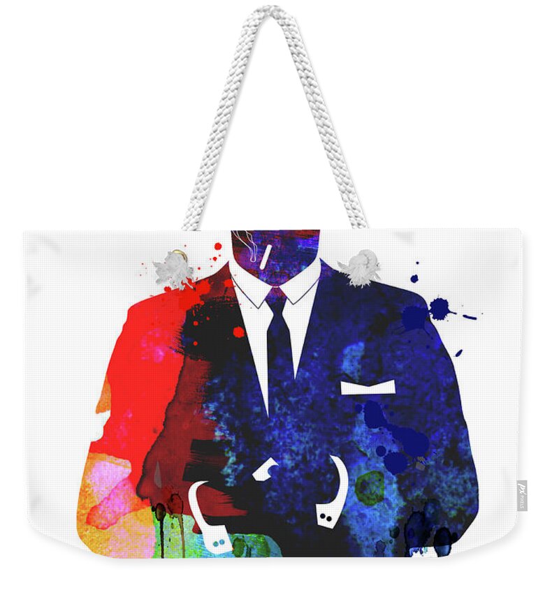 Movies Weekender Tote Bag featuring the mixed media Don Draper Watercolor by Naxart Studio