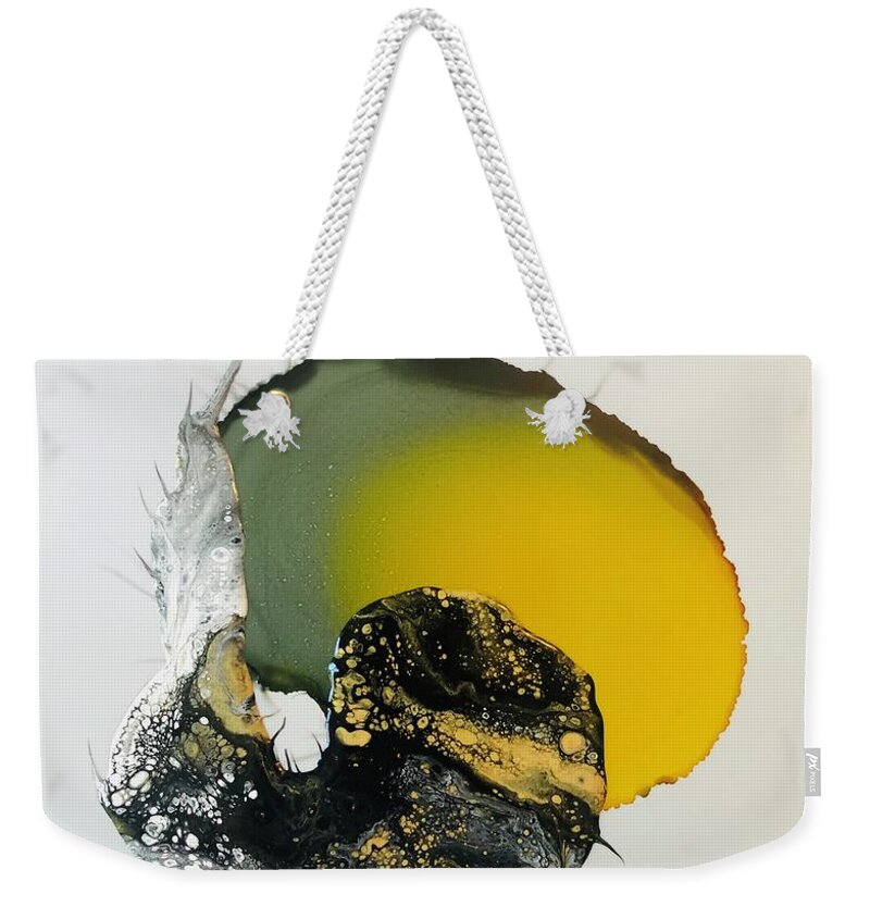 Acrylic Weekender Tote Bag featuring the painting Dot Dot Dot - To Be Continued by Christy Sawyer