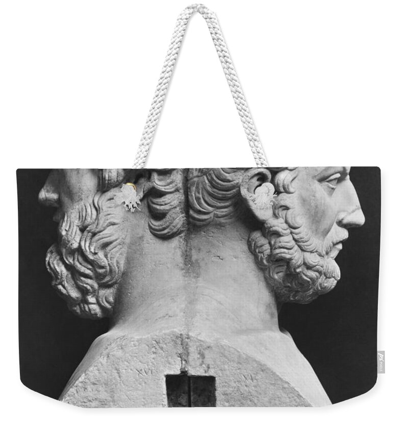 Double Faced Weekender Tote Bag featuring the photograph Double Herm Of Herodotus And Thucydides by Greek School