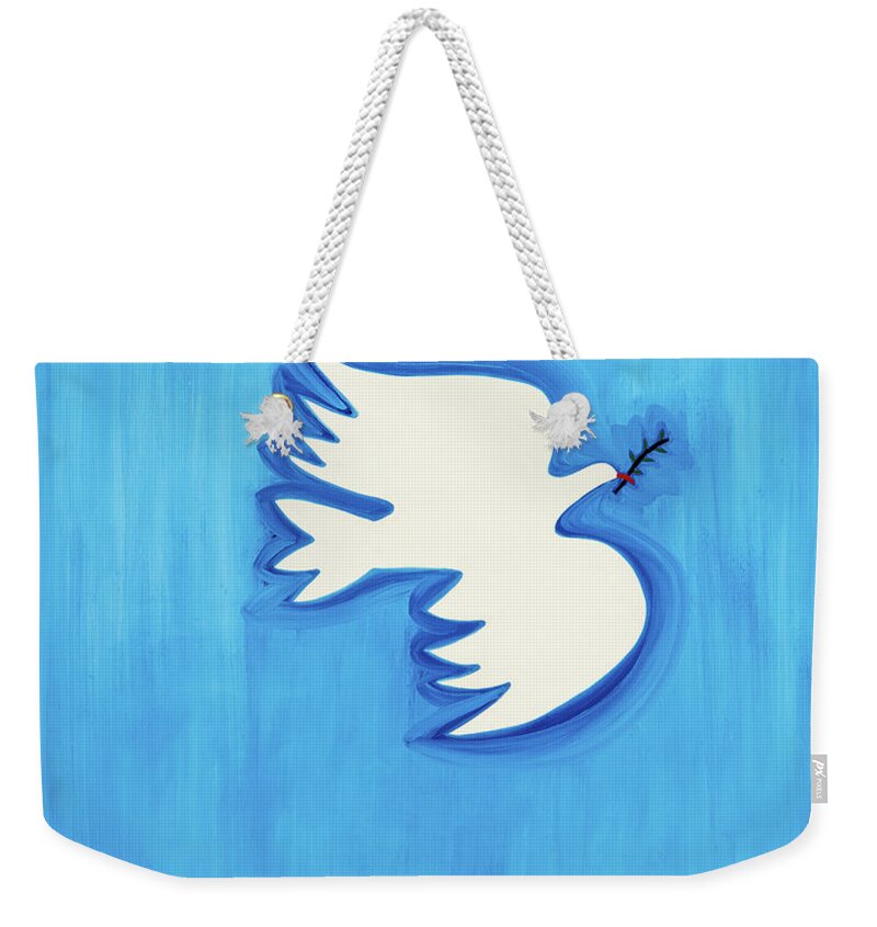 Dove With Leaf Weekender Tote Bag featuring the painting Dove With Leaf by Cristina Rodriguez