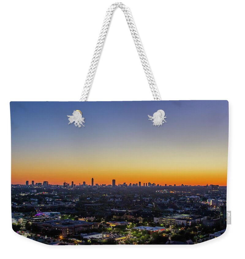 Downtown Houston Sunset Skyline Weekender Tote Bag featuring the photograph Downtown Houston 2 by Rocco Silvestri