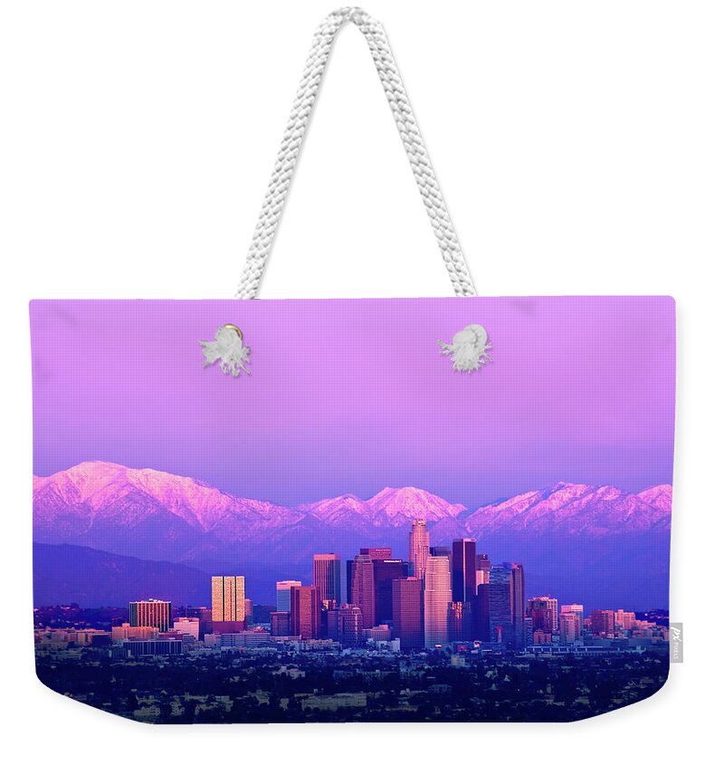 Downtown District Weekender Tote Bag featuring the photograph Downtown Los Angeles In Winter by Andrew Kennelly