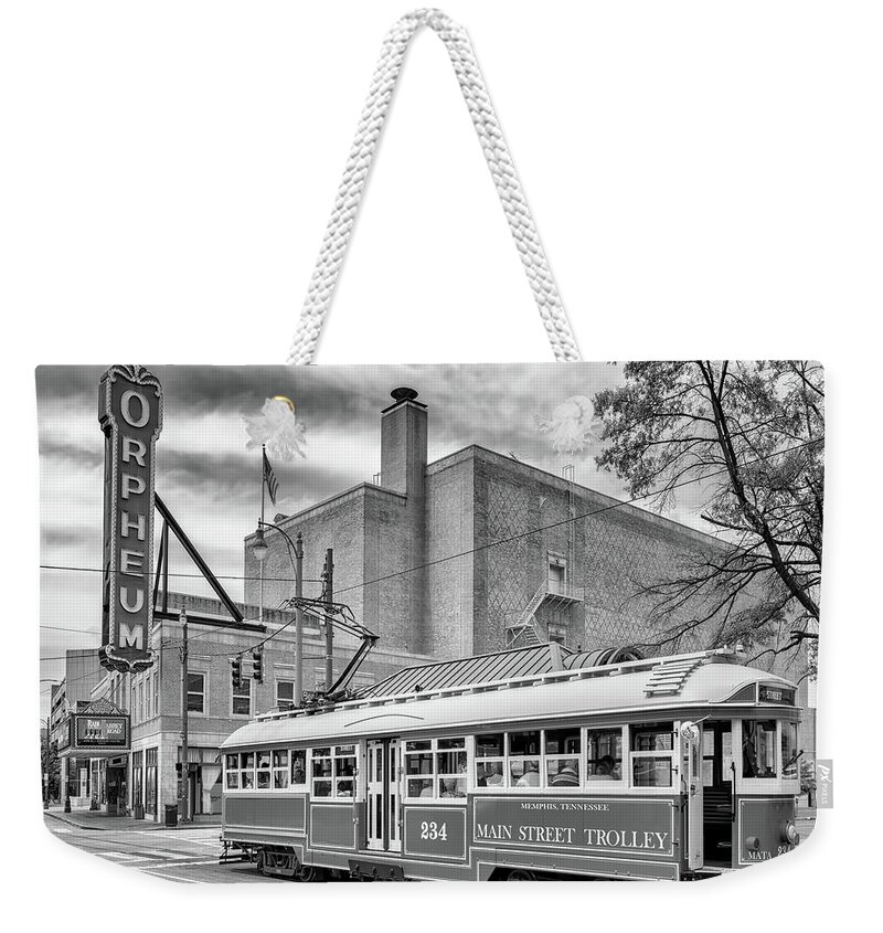 Memphis Weekender Tote Bag featuring the photograph Downtown Memphis - Black and White by Susan Rissi Tregoning