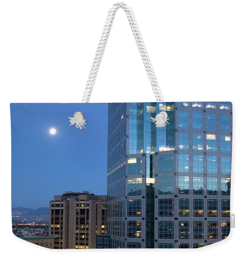 Corporate Business Weekender Tote Bag featuring the photograph Downtown Salt Lake City By Moonlight by Jsteck
