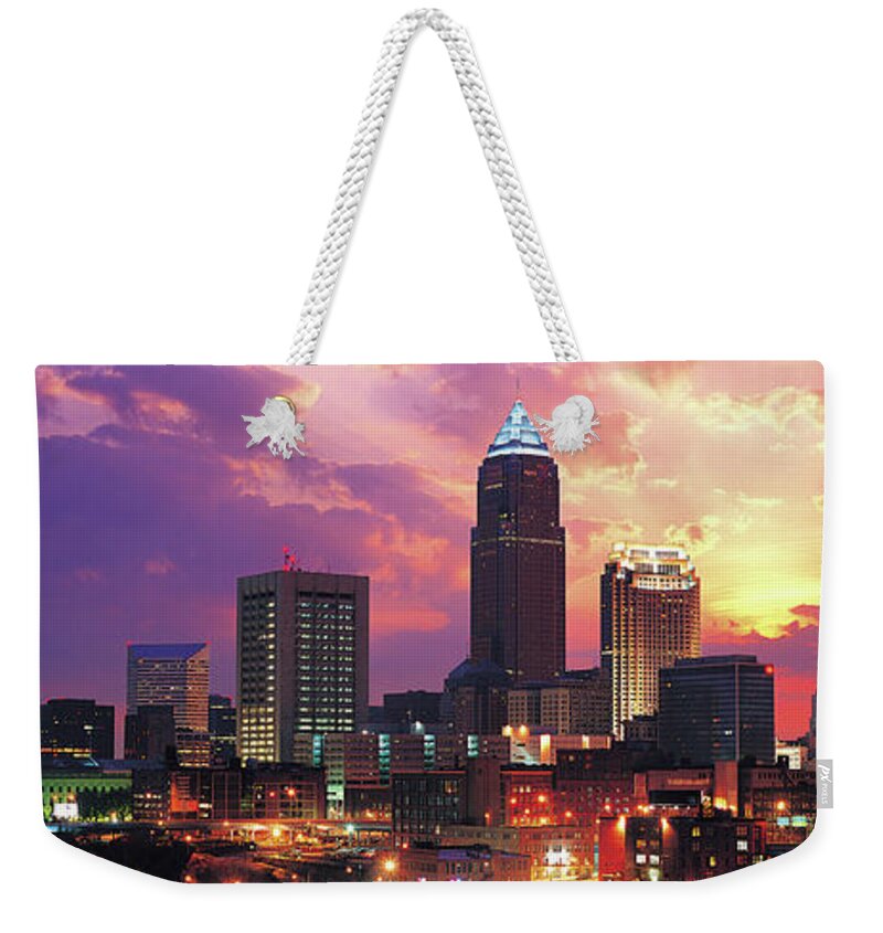 Panoramic Weekender Tote Bag featuring the photograph Dramatic Cleveland Sunset by Jeremy Woodhouse