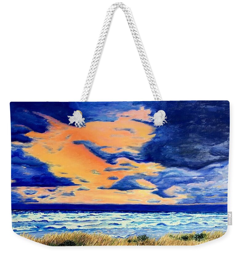 Morning Weekender Tote Bag featuring the painting Dramatic Morning Sunrise by Lisa Rose Musselwhite