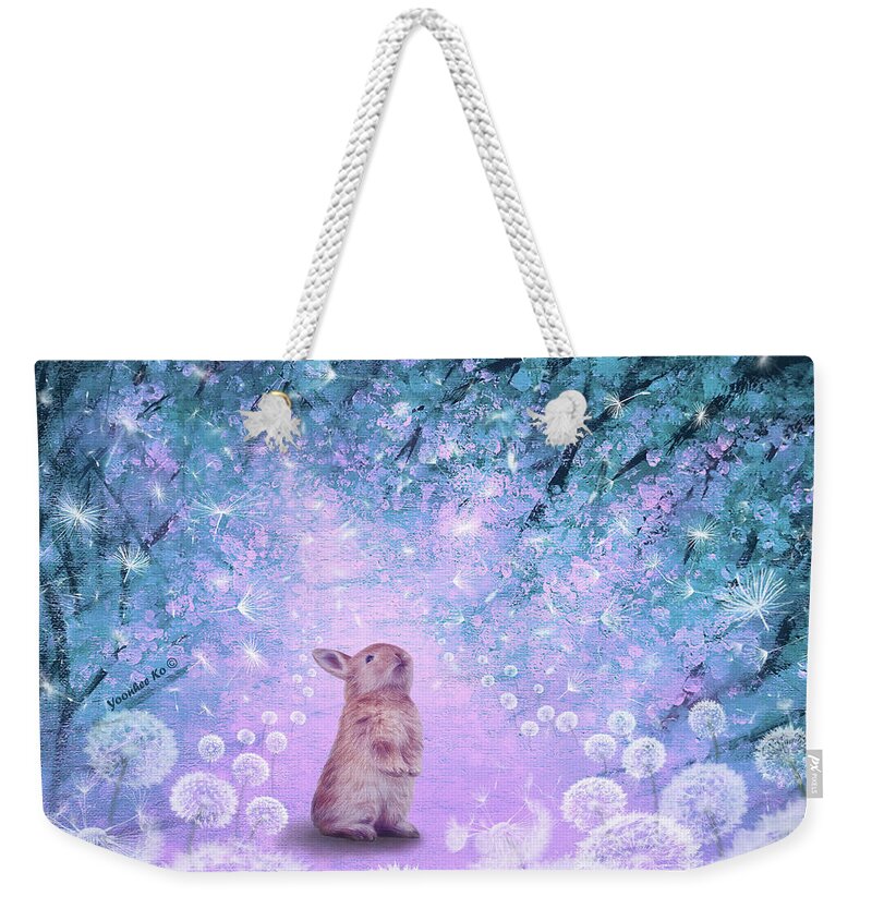 Bunny Weekender Tote Bag featuring the painting Dream to Wonder by Yoonhee Ko