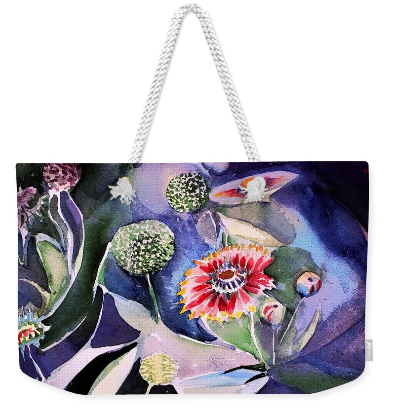 Flower Weekender Tote Bag featuring the painting Dreams of Indian Blankets by Mindy Newman