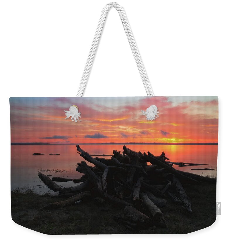 Driftwood Weekender Tote Bag featuring the photograph Driftwood Daybreak by Art Cole