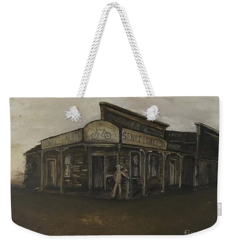 Sam's Senate Saloon Weekender Tote Bag featuring the painting Drowns the Whiskey, Sam's Senate Saloon by Michael Silbaugh