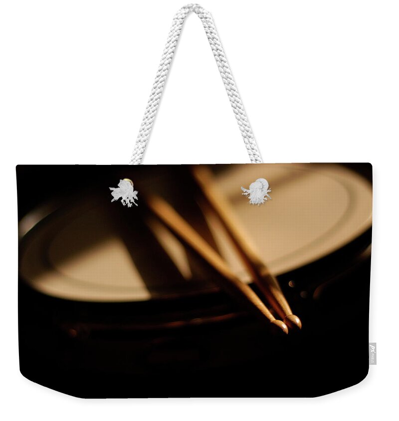 Music Weekender Tote Bag featuring the photograph Drum Sticks by Tommy martin