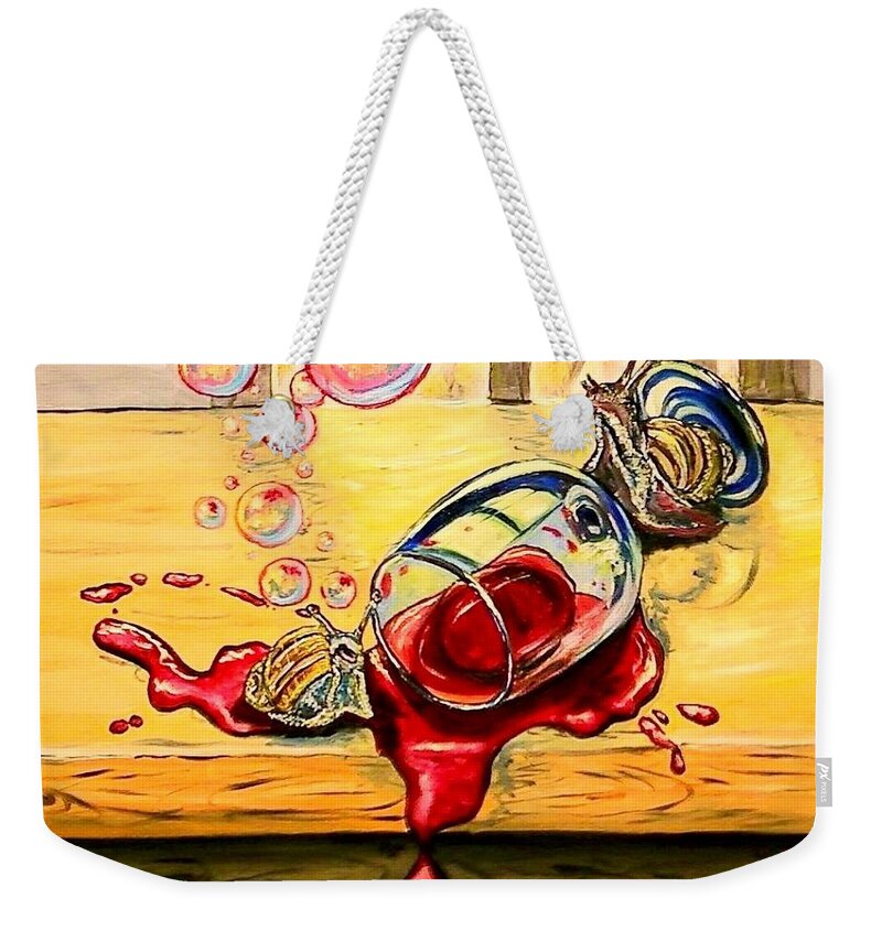 Surrealism Weekender Tote Bag featuring the painting Drunken Snails by Alexandria Weaselwise Busen