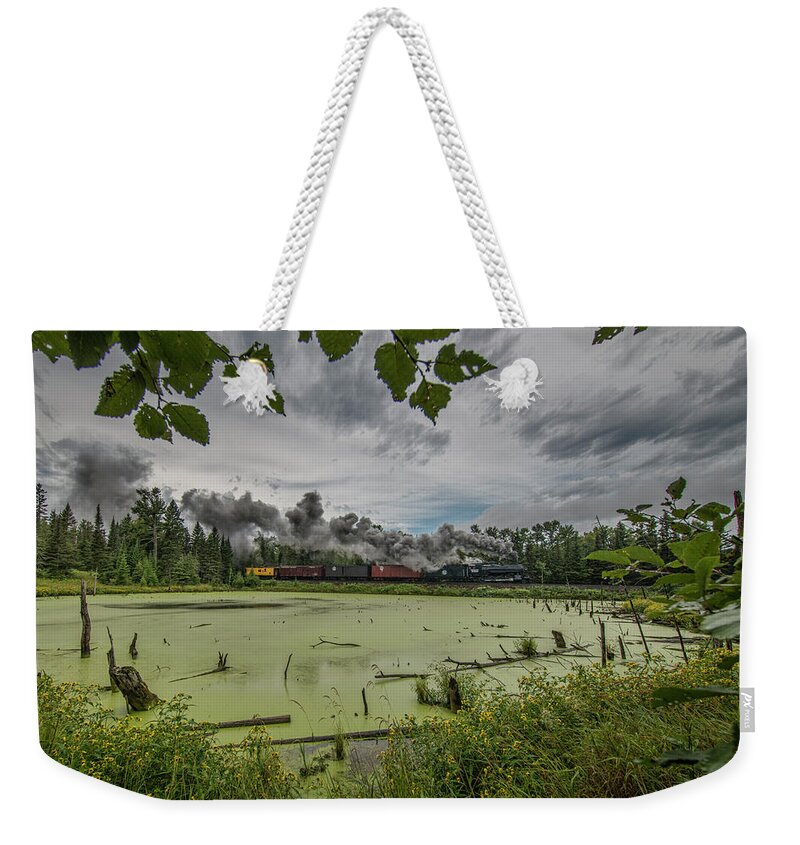 Railroad Weekender Tote Bag featuring the photograph Duluth Missabe and Iron Range 332 on the North Shore Line by Jim Pearson