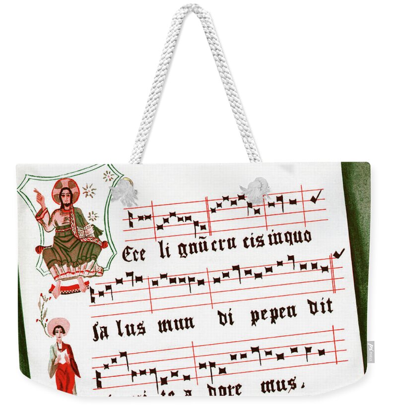 Church Weekender Tote Bag featuring the painting Earliest Spanish Printed Church Music by Unknown