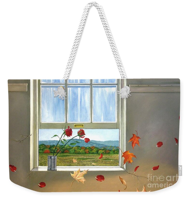 Rose Weekender Tote Bag featuring the painting Early Autumn Breeze by Christopher Shellhammer