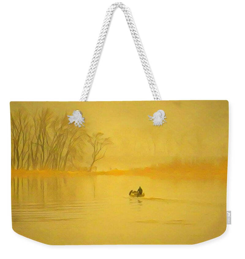 Mississippi River Weekender Tote Bag featuring the painting Early Morning Fisherman by Marilyn Smith