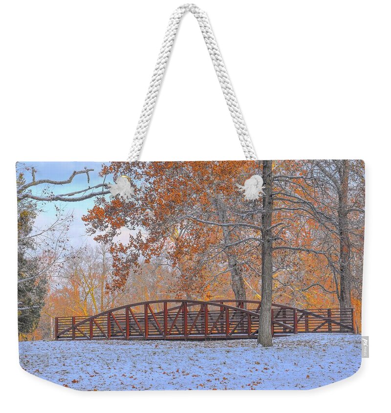  Weekender Tote Bag featuring the photograph Early Snow by Jack Wilson