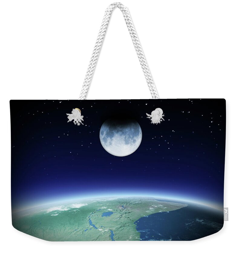 Dawn Weekender Tote Bag featuring the photograph Earth And Moon by Loops7