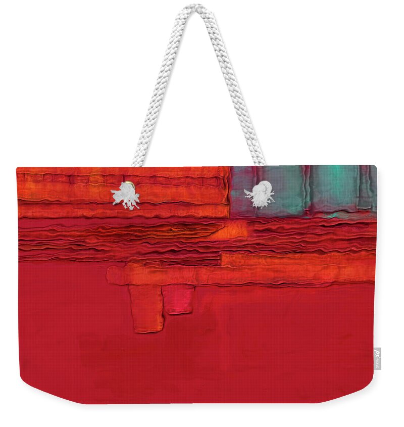 Red Weekender Tote Bag featuring the digital art Earth Flag by Marina Flournoy