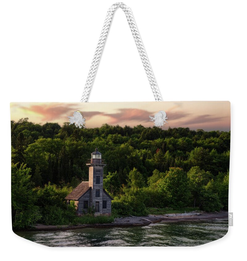 Pictured Rocks Weekender Tote Bag featuring the photograph East Channel Lighthouse #1 - Grand Island MI by Peter Herman