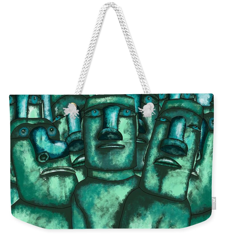 Easter Island Weekender Tote Bag featuring the painting Easter Island statues - Rapanui Moai Maea by Patricia Piotrak