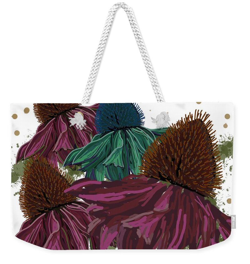 Echinacea Flower Weekender Tote Bag featuring the drawing Echinacea Flower Skirts by Joan Stratton